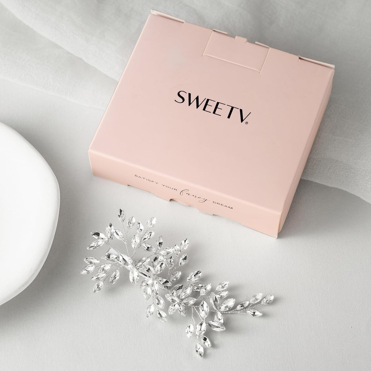 SWEETV crystal hair piece lightweight and comfortable for long events