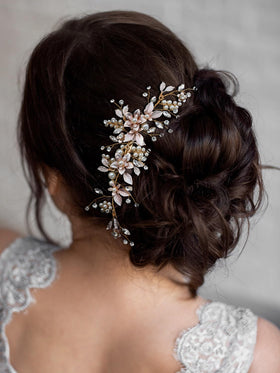 SWEETV Gold wedding hair clip flower motif for timeless bridal flair.