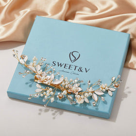 SWEETV Gold wedding hair clip size features 7.09 x 3.54 inches.