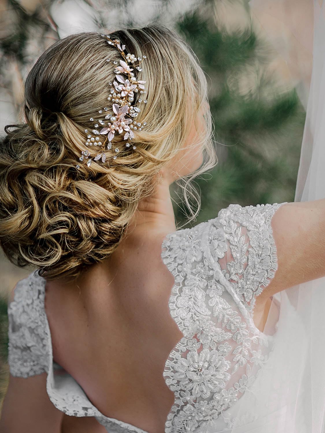 SWEETV Gold wedding hair clip soft alloy wire provides secure hold.
