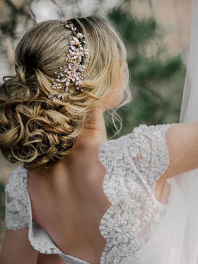 SWEETV Gold wedding hair clip soft alloy wire provides secure hold.