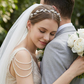 Close-up of Pearl accents and delicate design on the Sweetv headband.