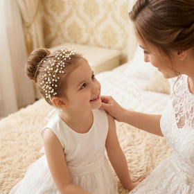 SweetV Pearl Flower Headpiece crown detail with sparkling pearls