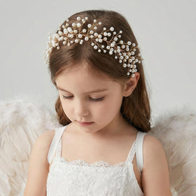 SweetV Pearl Flower Headpiece front view showing delicate halo for flower girls