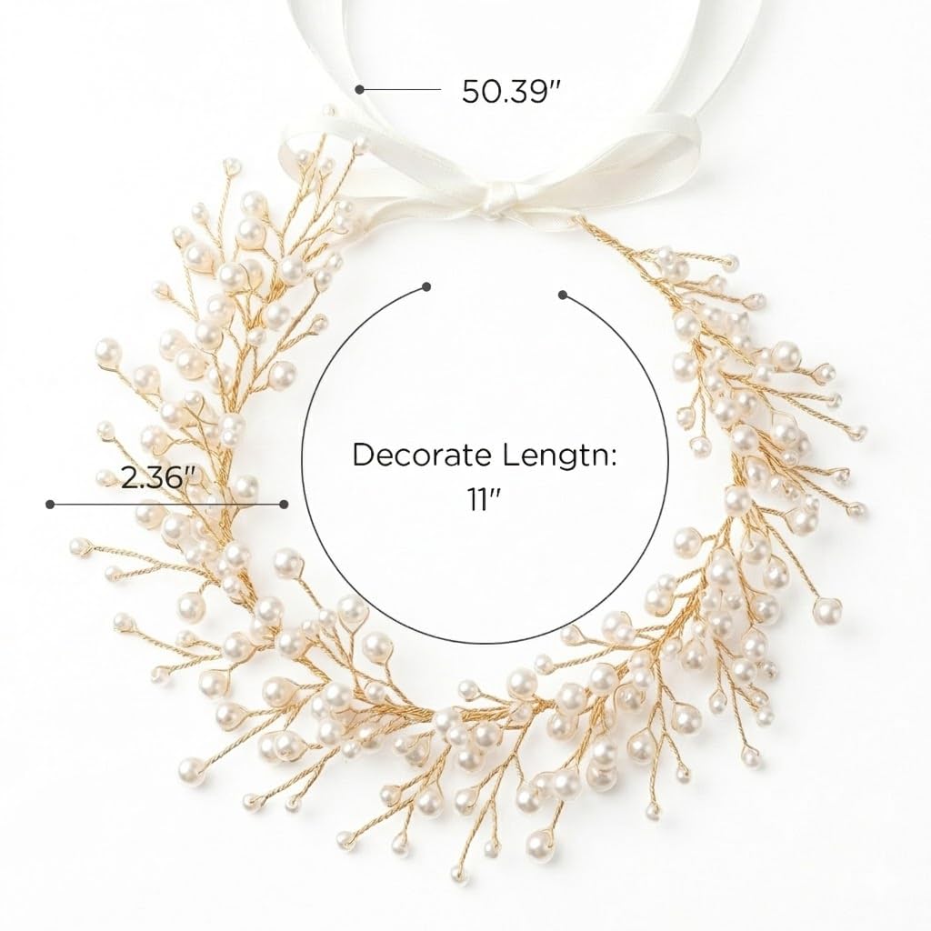 SweetV Pearl Flower Headpiece wedding idea with ivory ribbon elegance