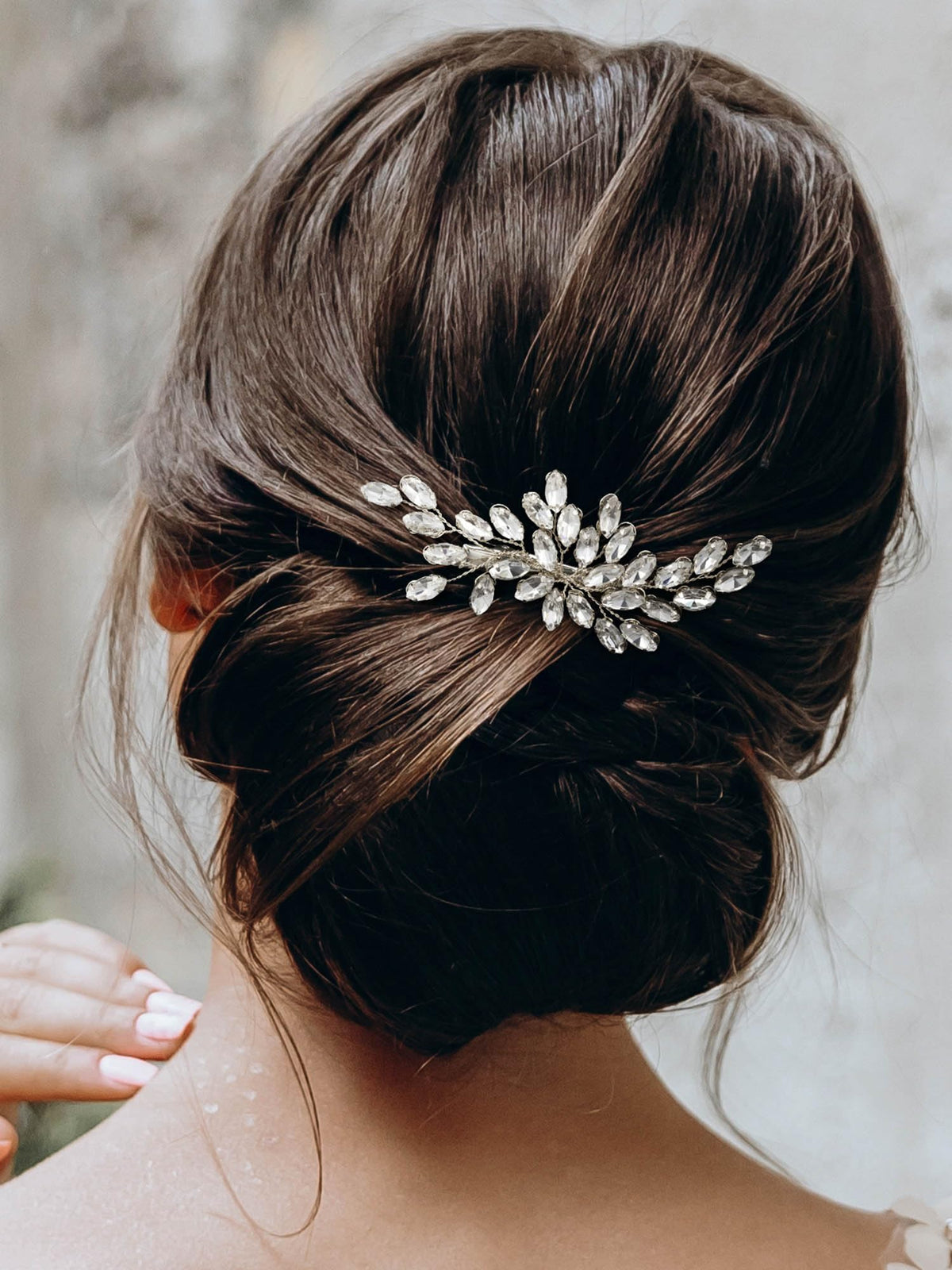 SWEETV rhinestone bride hair clip close-up with silver crystals for a radiant wedding look.