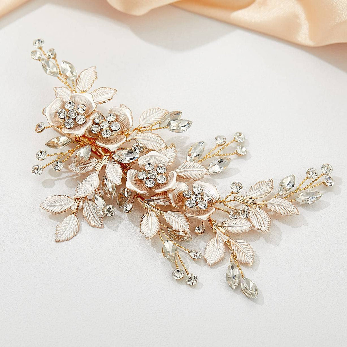 SWEETV rhinestone flower clip enhances wedding dresses and veils