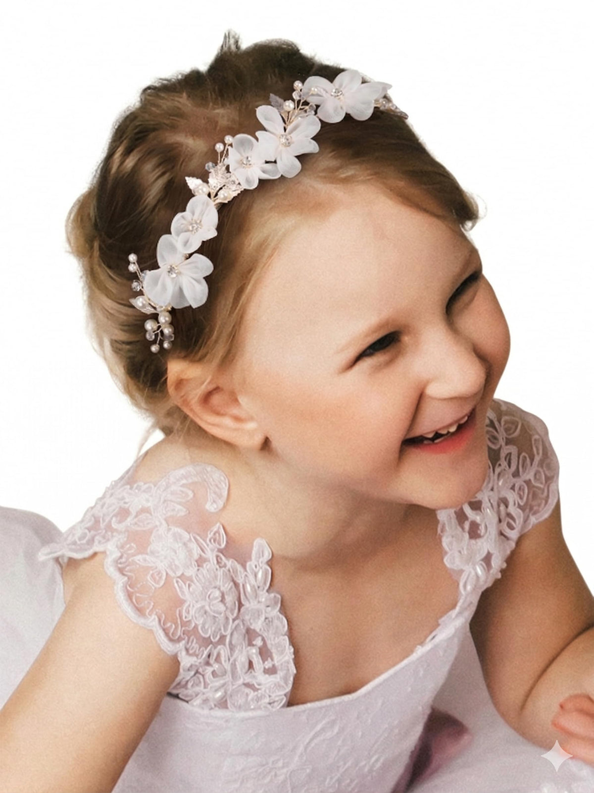 SweetV Silver Flower Headpiece for wedding hairstyle, crystal sparkle for flower girls