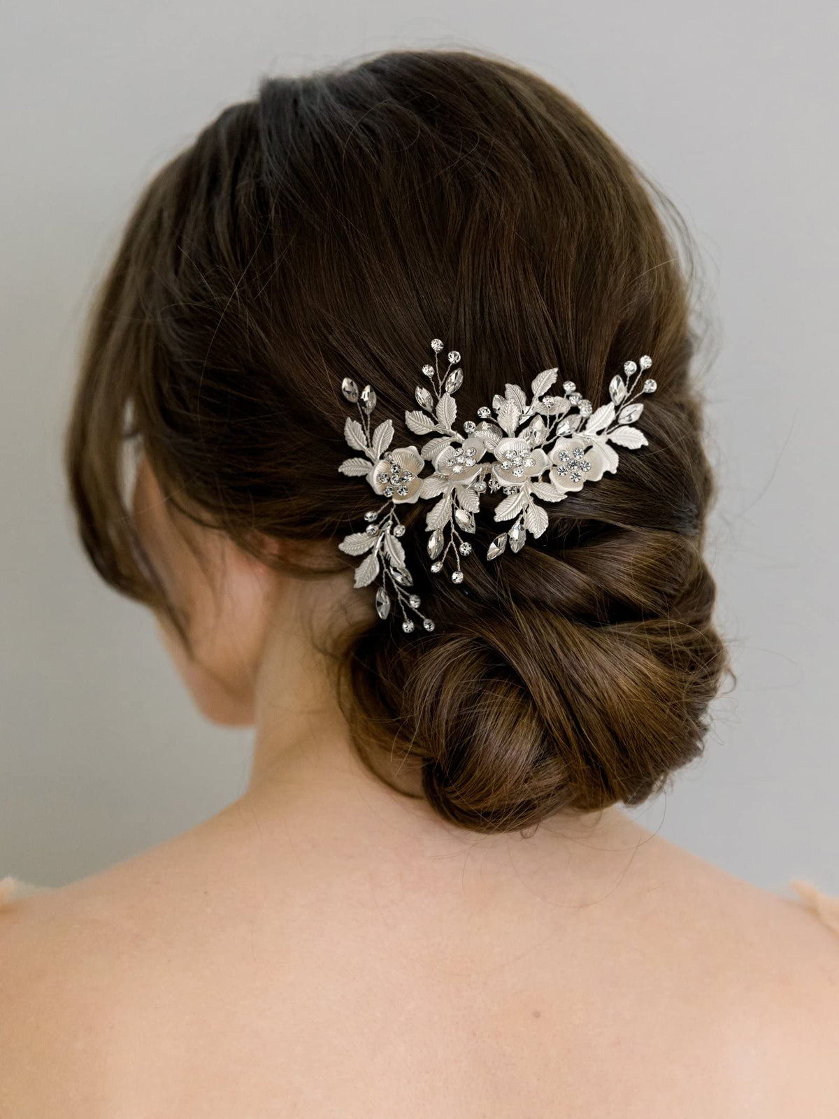 SWEETV silver rhinestone hair comb, back view, secure and decorative.