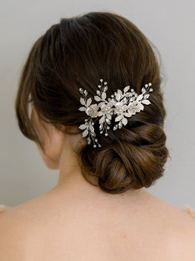 SWEETV silver rhinestone hair comb, back view, secure and decorative.