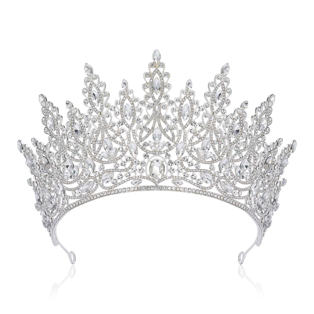 SWEETV Tiara Crown wedding crystal embellishment seen from front for an elegant bridal look