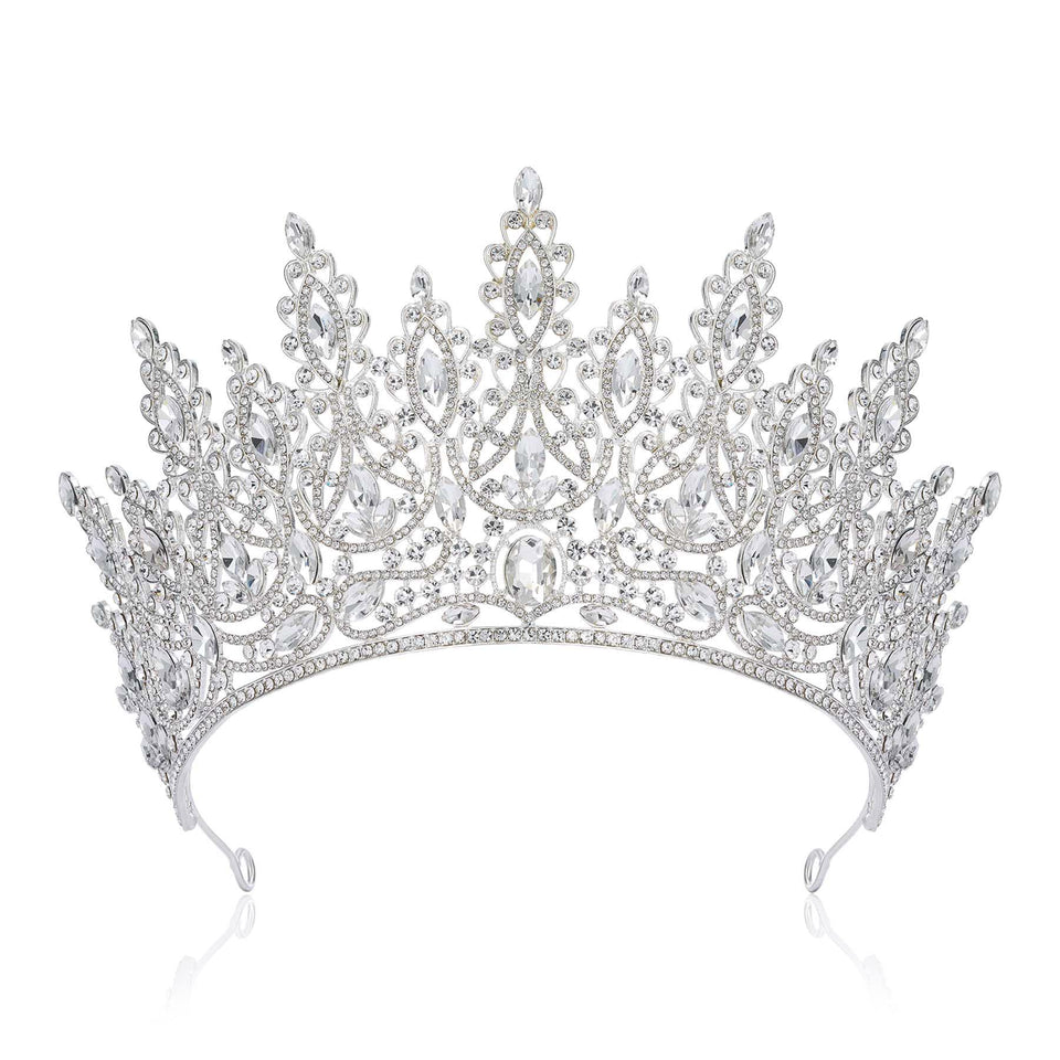 SWEETV Tiara Crown wedding crystal embellishment seen from front for an elegant bridal look
