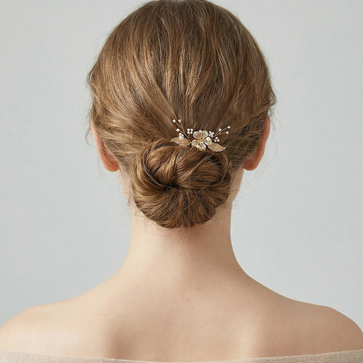 SWEETV medium U-shaped pearl hair pin adds subtle sparkle to braids.