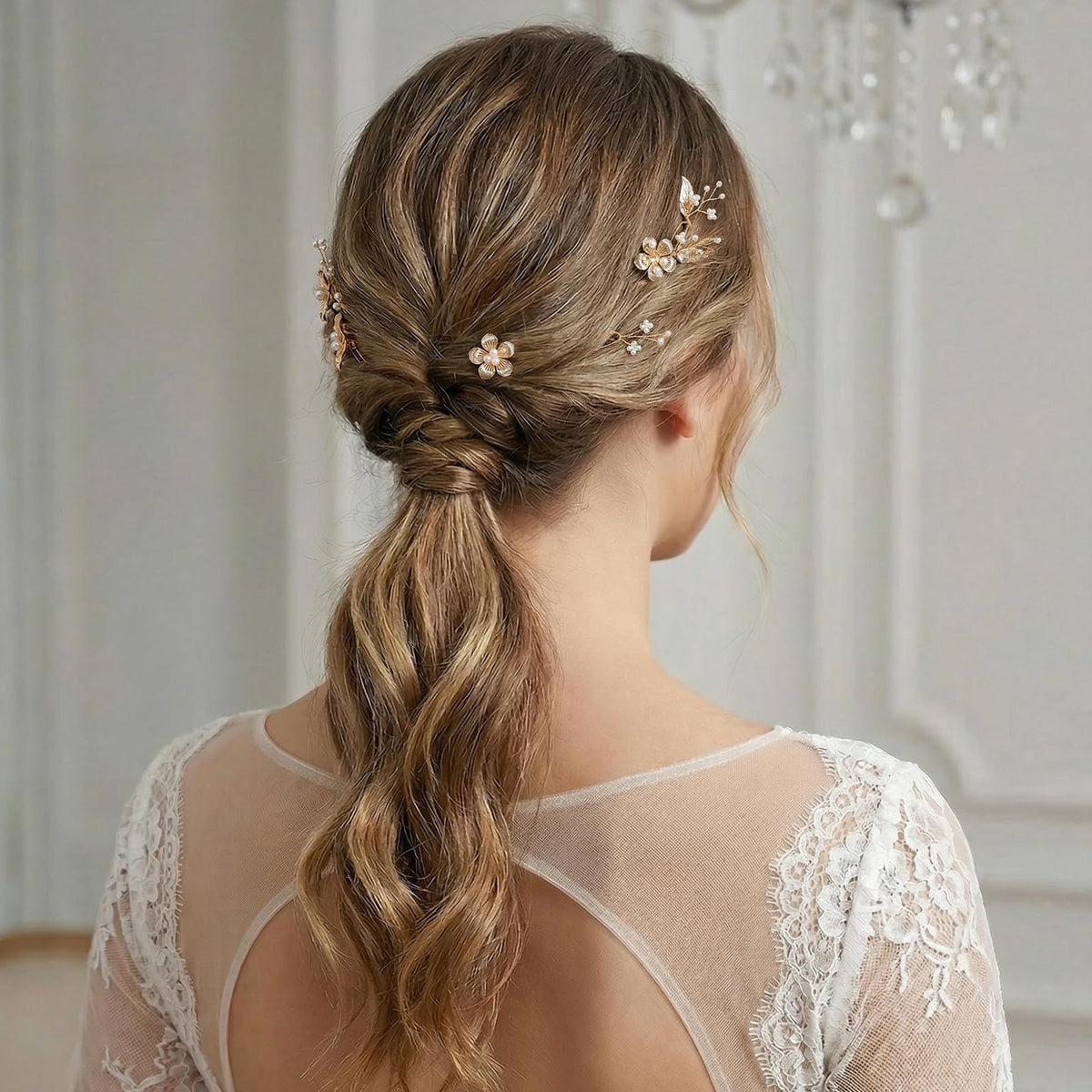 SWEETV small U-shaped pearl hair pin for delicate half-up styles.