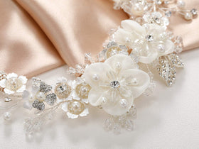 SWEETV bridal headpiece worn over bun for an elegant updo.