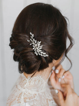 SWEETV wedding-day hair piece complements updos with elegant silver sparkle.