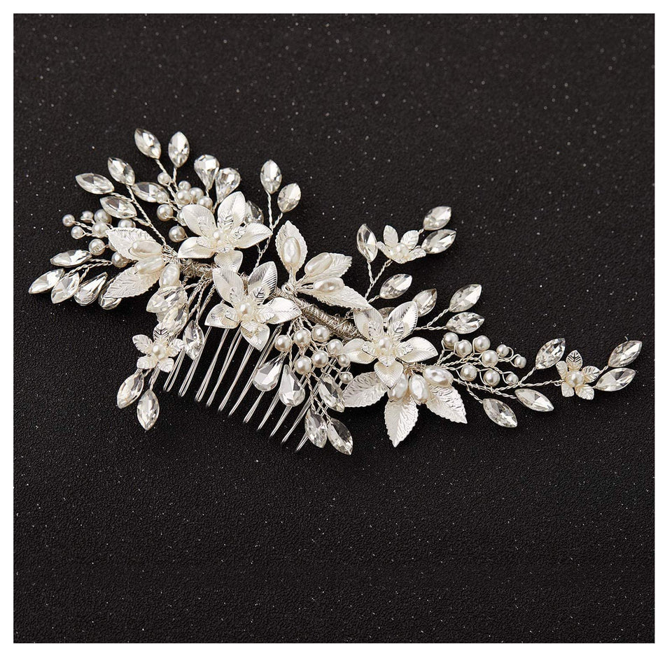 SWEETV wedding hair comb with pearls and crystals adds elegant sparkle for brides
