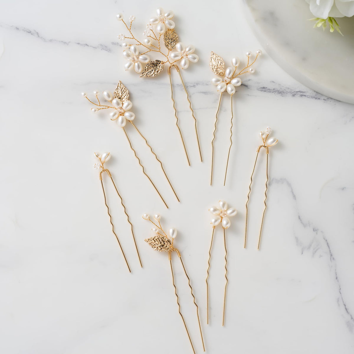 SweetV wedding hair pin set with rhinestones and pearls for bridesmaids or brides