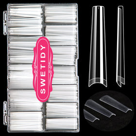 SWETIDY No C Curve 3XL coffin nails in clear ABS for long-lasting salon prep.