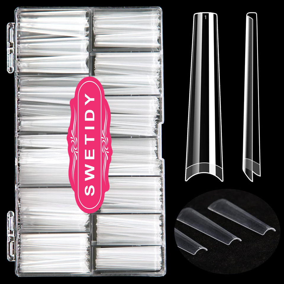 SWETIDY No C Curve 3XL coffin nails in clear ABS for long-lasting salon prep.