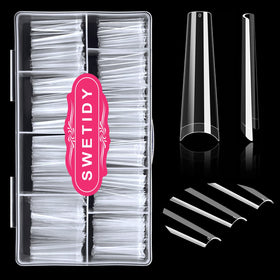 SWETIDY XXL No C Curve coffin tips clear overview for natural-looking nails