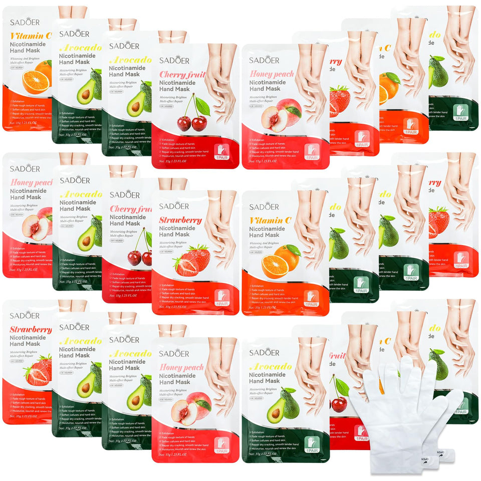 Swiffen 24-piece fruits beauty hand mask package for deep hydration.