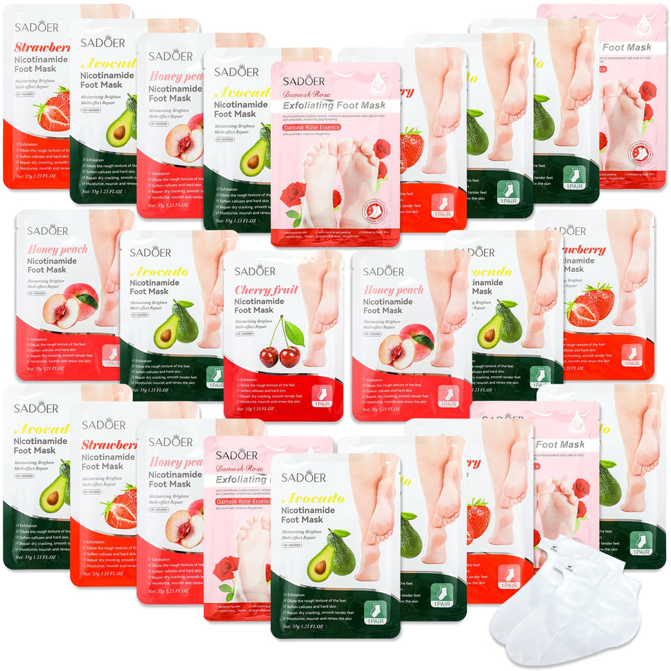Swiffen 24-piece fruit foot mask set packaging for at-home spa hydration