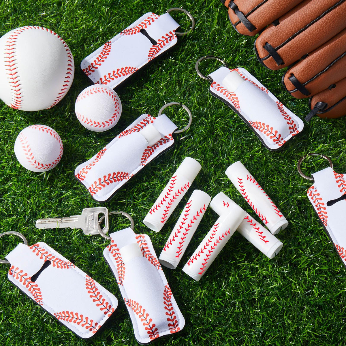 Swiffen lip balm detail showing size and baseball-inspired design