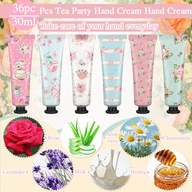 Swiffen floral 20ml hand cream tubes add a touch of luxury to guests' favor bags.
