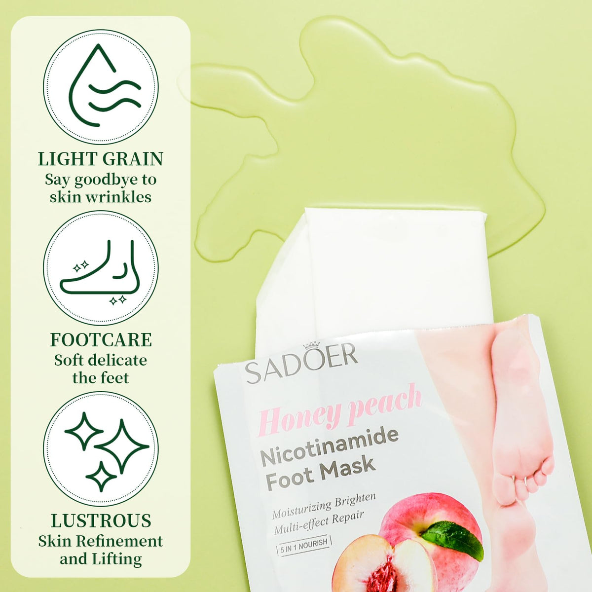 Swiffen fruit foot mask application on feet demonstrating easy wear