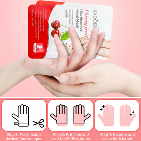 Swiffen fruit-hand mask varieties, including cherry and strawberry, for refreshing skin.
