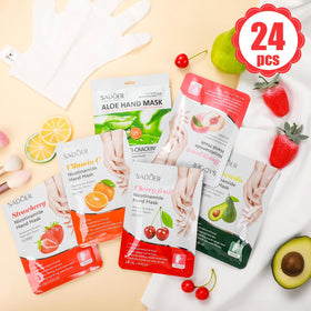 Swiffen hand mask application steps showing easy at-home spa routine.