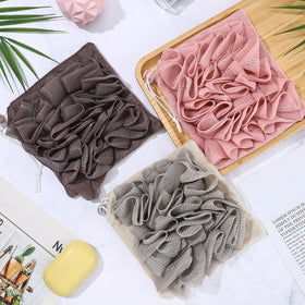 Multicolor shower puff adds visual appeal and effective cleansing during baths.