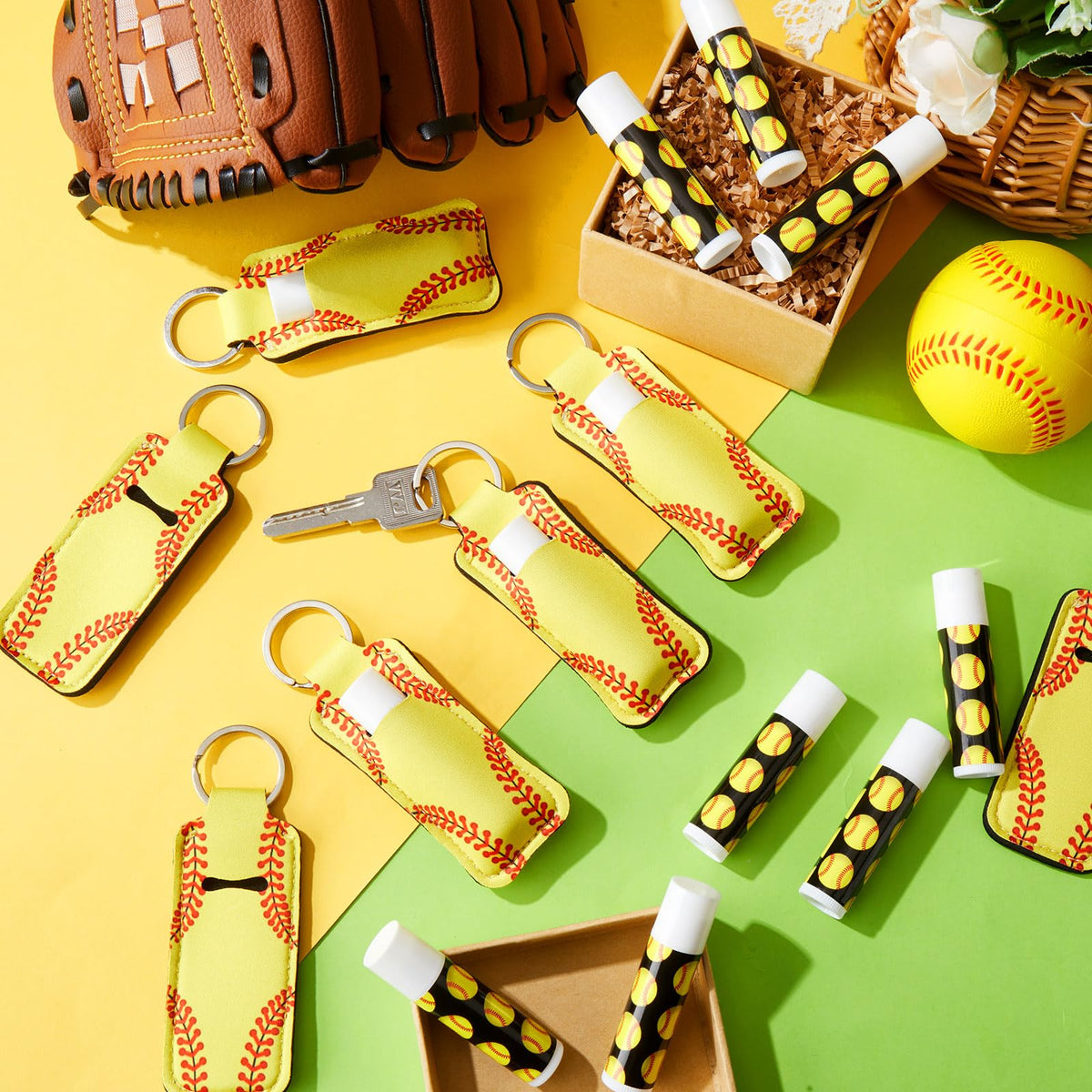 Swiffen softball keychain holder yellow, handy accessory for bags and keys