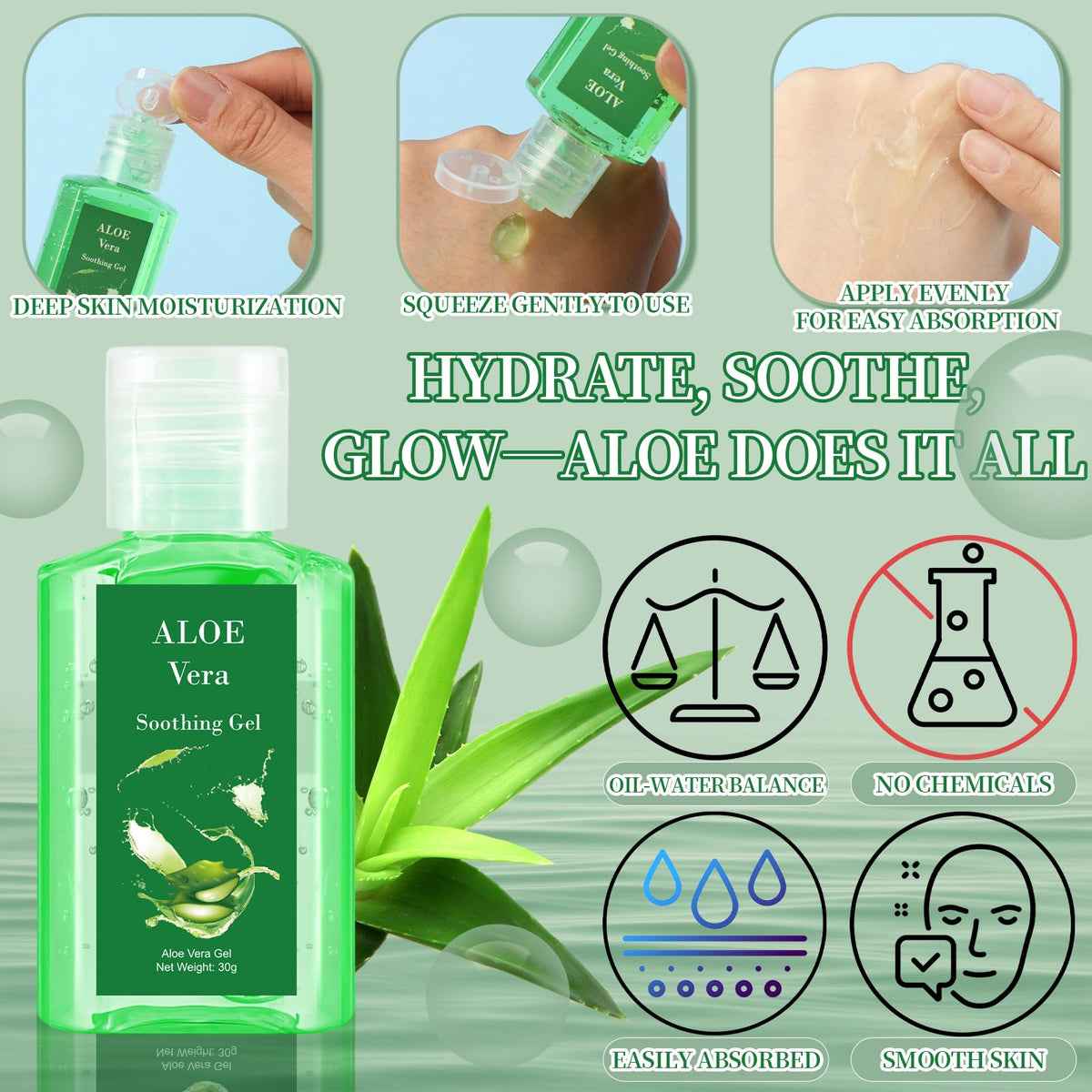 Swiffen travel-size aloe vera gel pack provides compact soothing on hikes.
