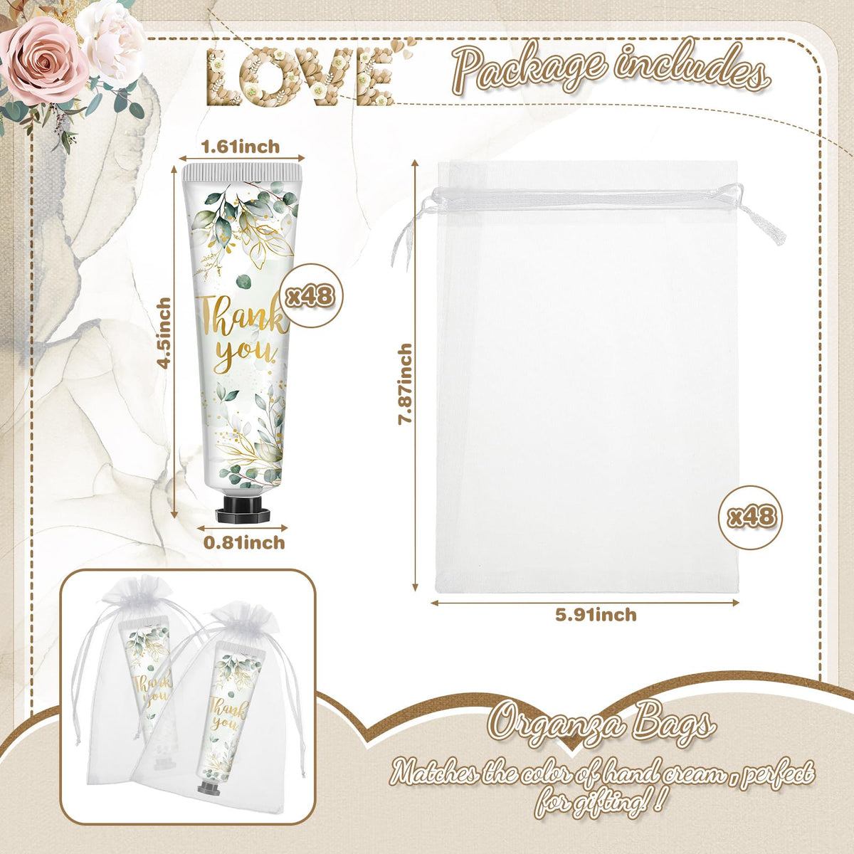 Swiffen wedding themed hand cream with white green gold design
