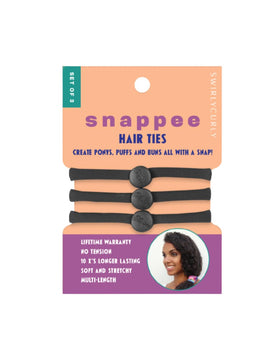 SWIRLYCURLY Snap Hair Ties Black 3-pack securing thick curls during workouts