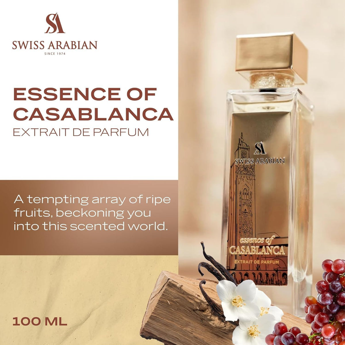 Swiss Arabian Casablanca heart notes patchouli and iris add depth.