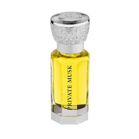 Swiss Arabian Private Musk bottle closeup highlighting luxe finish and long-lasting fragrance