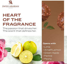 Swiss Arabian Shaghaf feminine cedarwood-musk base provides lasting warmth.