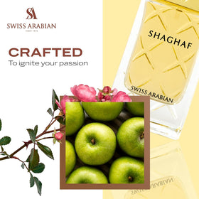 Swiss Arabian Shaghaf feminine 2.5 oz EDP bottle showcases luxury design.