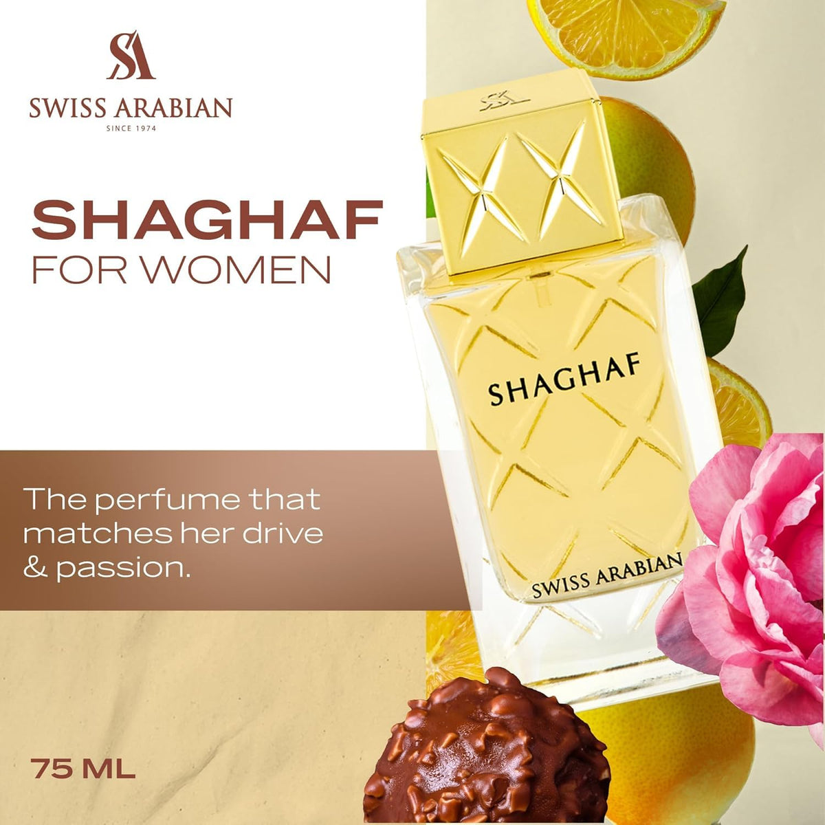 Swiss Arabian Shaghaf feminine praline-peony heart delivers a sweet, elegant aura.