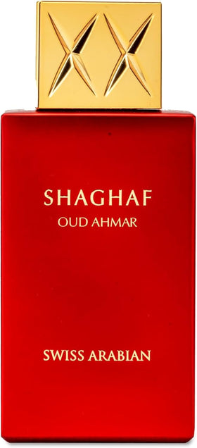Swiss Arabian Shaghaf Oud Ahmar bottle front view for evening wear.