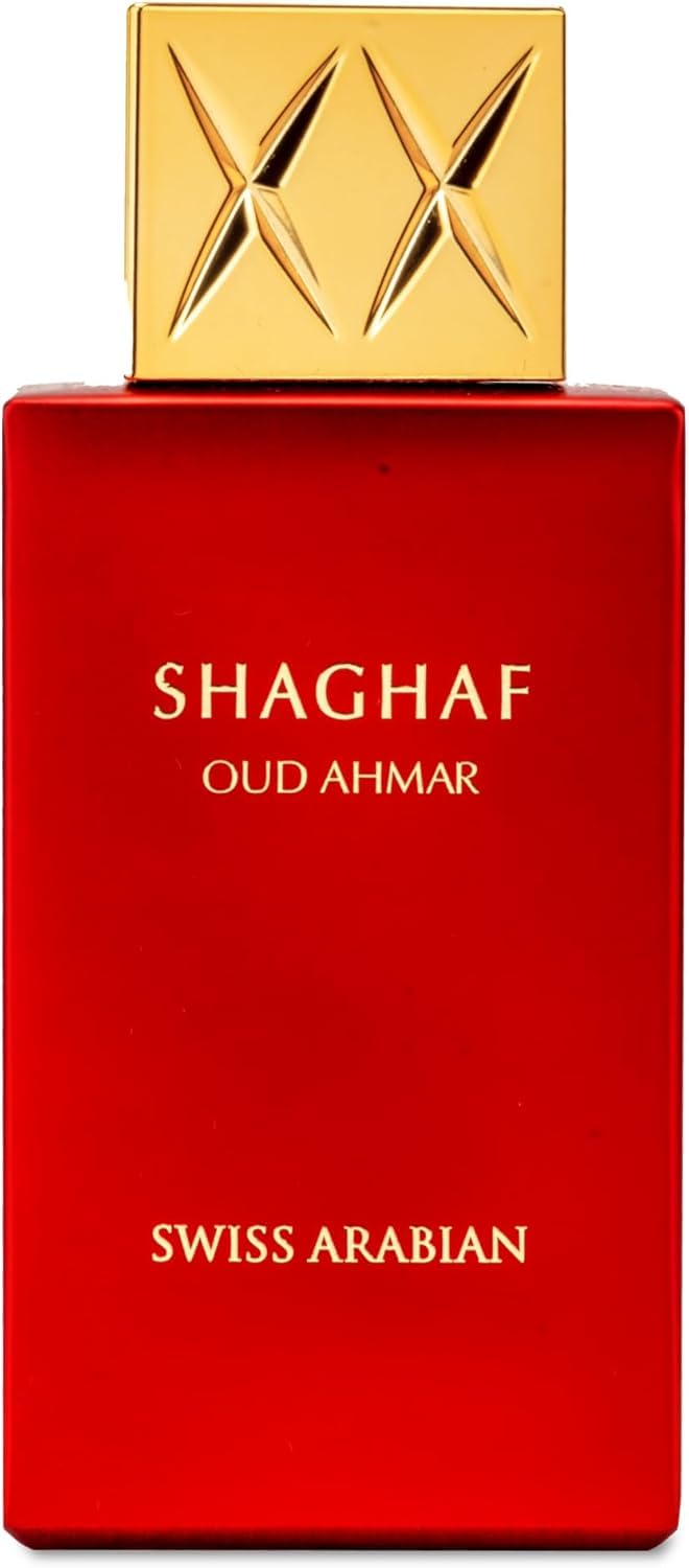 Swiss Arabian Shaghaf Oud Ahmar bottle front view for evening wear.