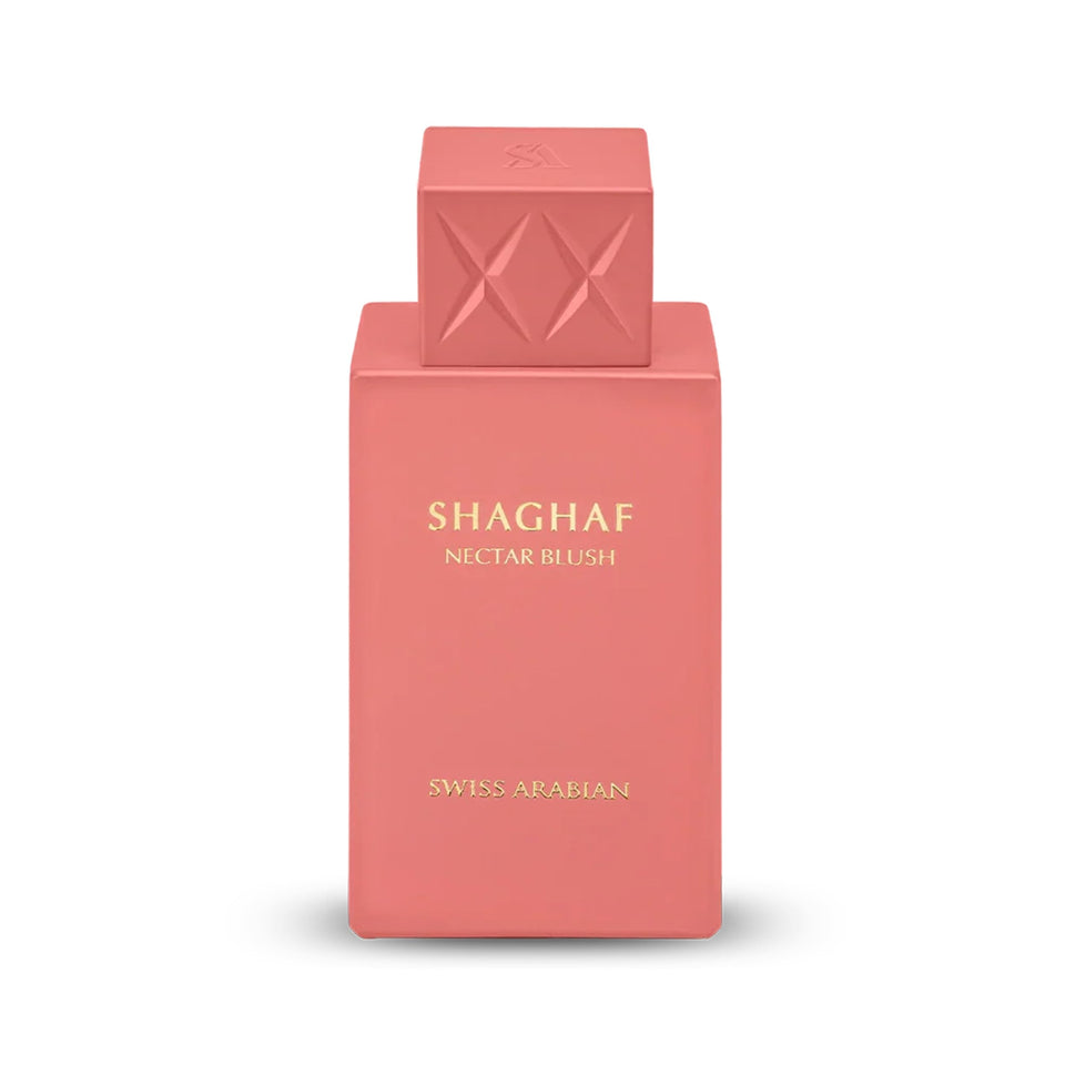 Swiss Arabian Shaghaf Oud Nectar Blush bottle shows vibrant fruity opening for daytime wear