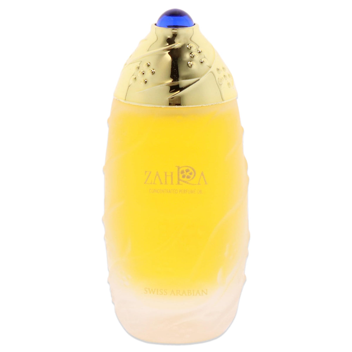 Swiss Arabian Zahra bottle close-up showing long-lasting fragrance.