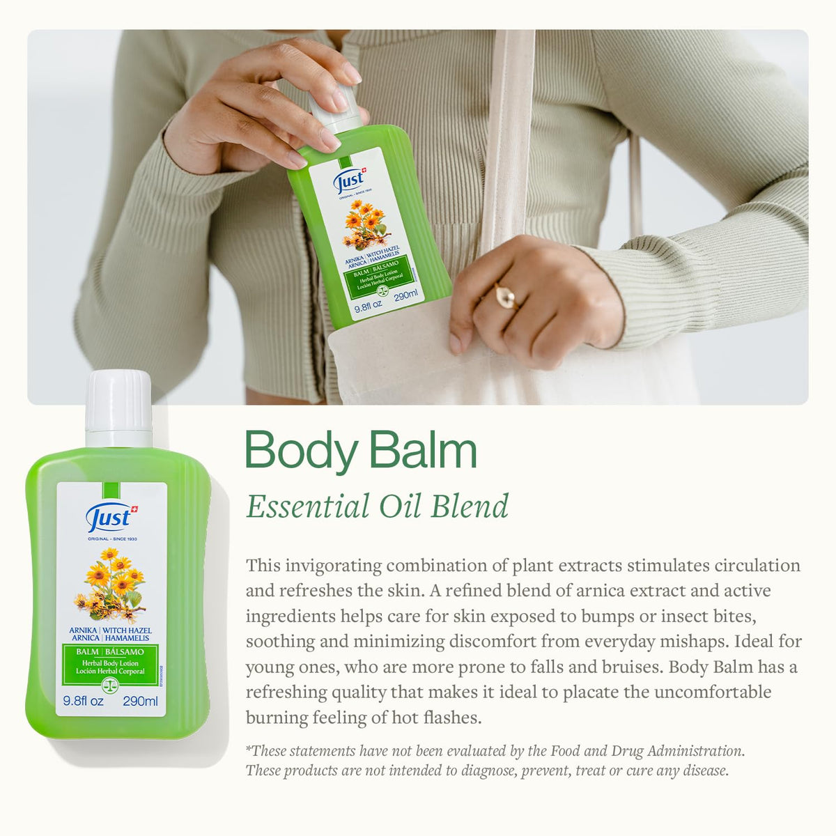 SwissJust Arnica Balm applied to a bruised area for soothing ease.
