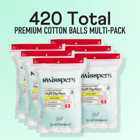 Dermatologist-tested Swisspers cotton balls made in the USA from 100% pure cotton.