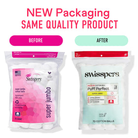 Swisspers cotton balls are vegan, cruelty-free, and chlorine-free for sensitive skin.