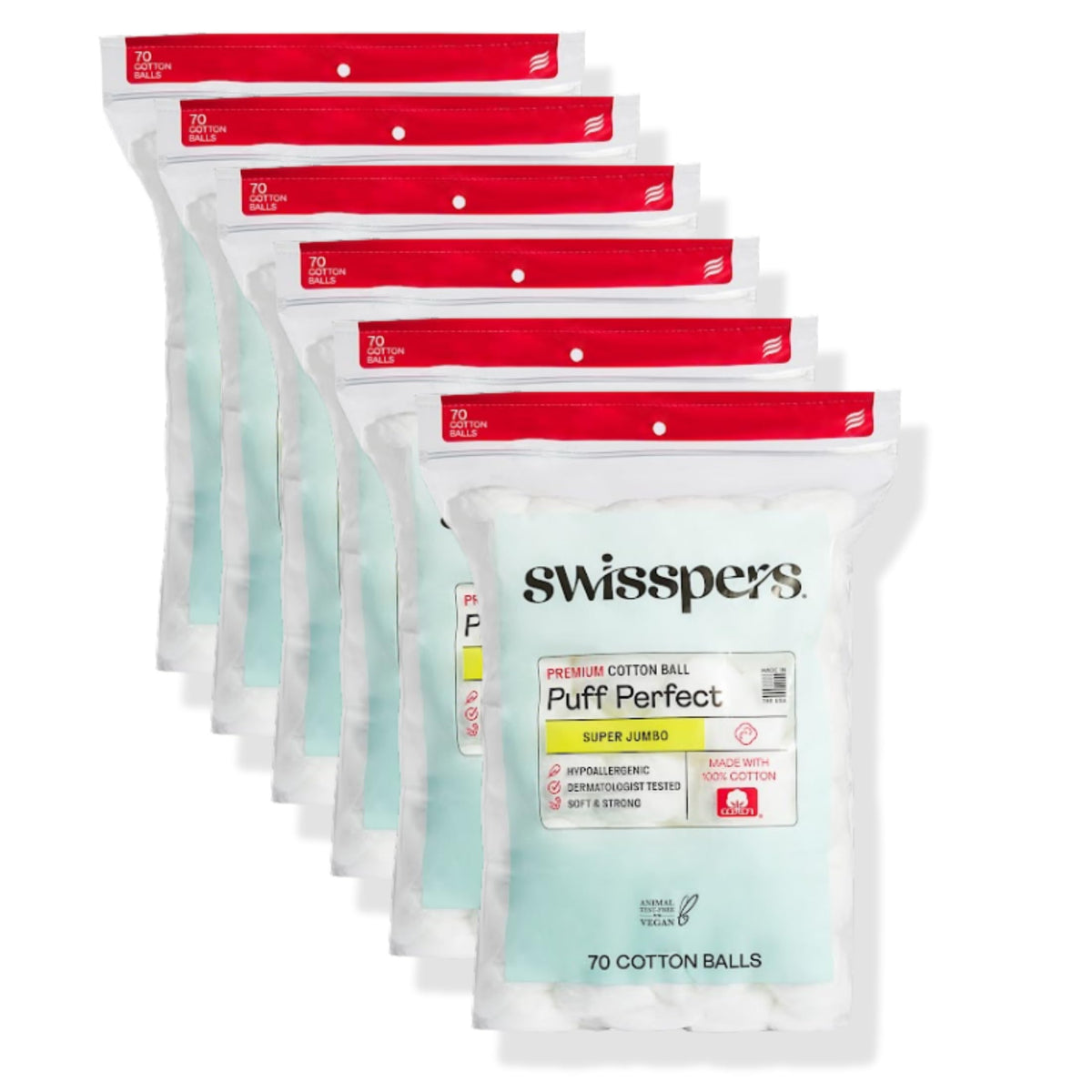 Swisspers Puff Perfect Jumbo Cotton Balls for soft, durable makeup removal and skincare.